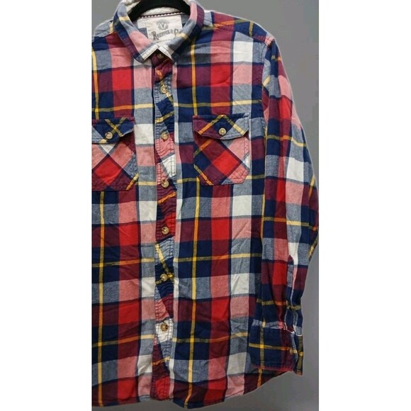 Roebuck & Co Red Blue Plaid Flannel Shirt Men's L Cotton Pockets Lumberjack Vibe - Picture 3 of 7